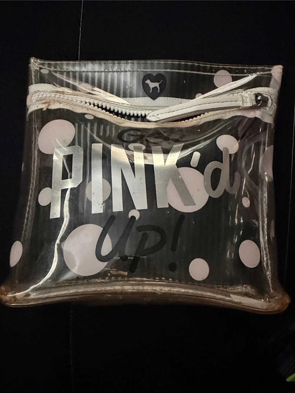 PINK Victoria's Secret Clear Cosmetic Bag with White Polka Dots